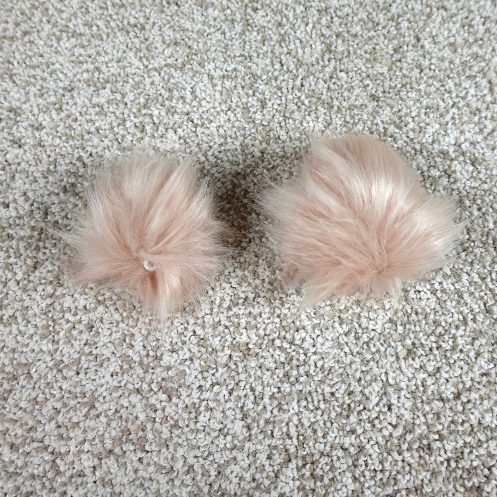 Set of 2 Blush Pink Faux Fur Pom Poms with Elastic Loops 3 Inch DIY Craft